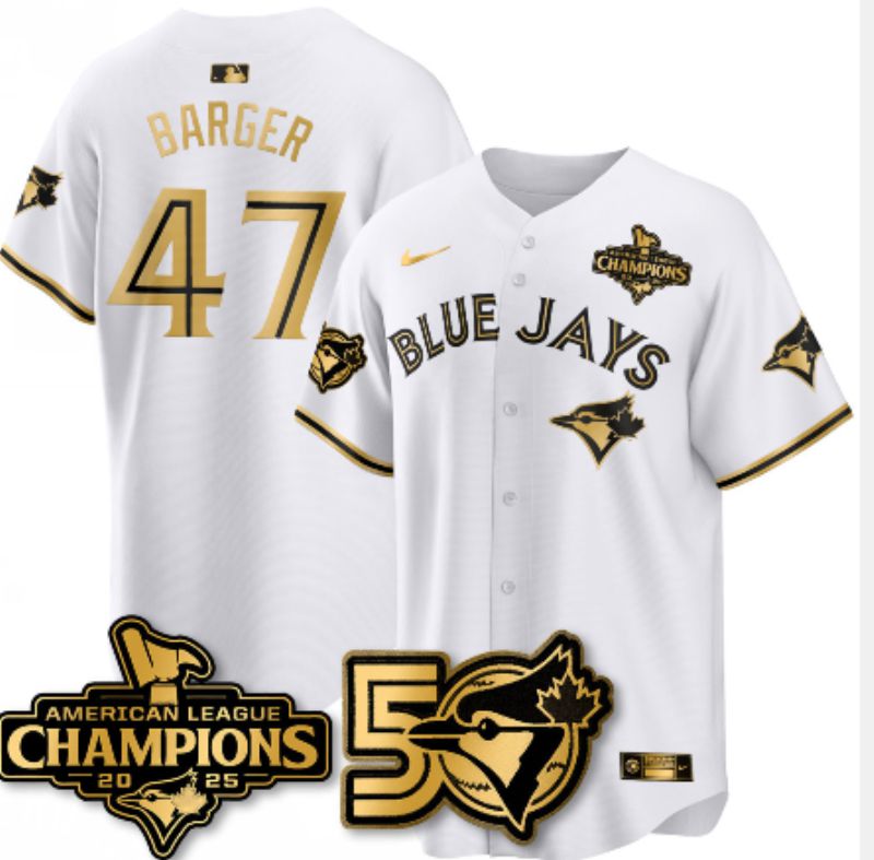 Men 2026 Toronto Blue Jays #47 Barger White gold Game Nike MLB Jersey style 0021